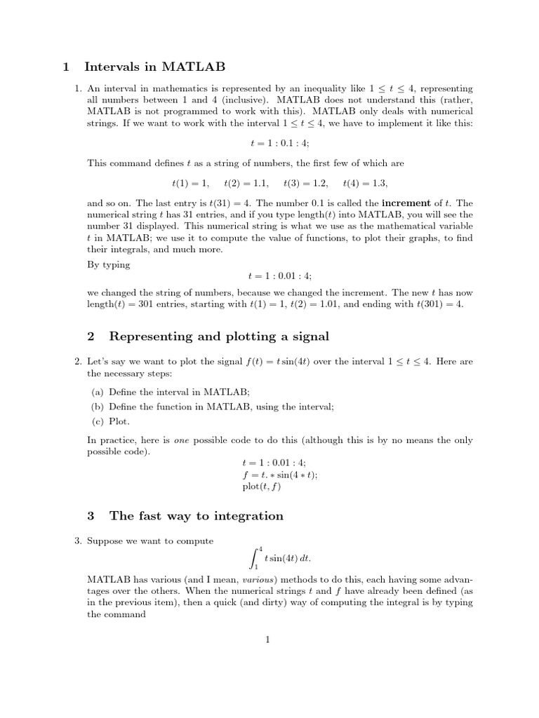 Intervals and Integration in MATLAB | PDF | Matlab | Inequality ...