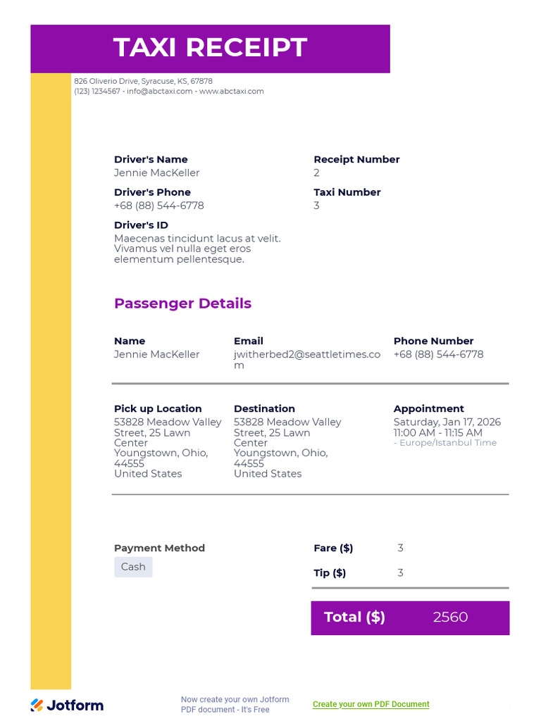 Taxi Receipt for Jan 17, 2026 Ride | PDF