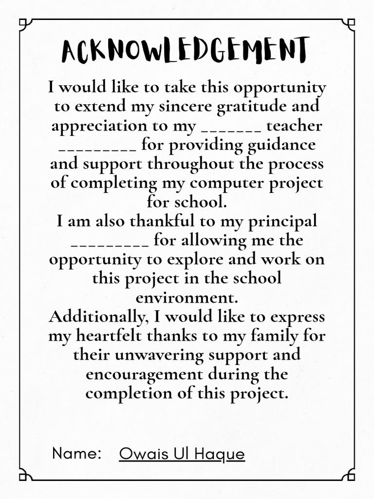 Project Acknowledgement Template | PDF