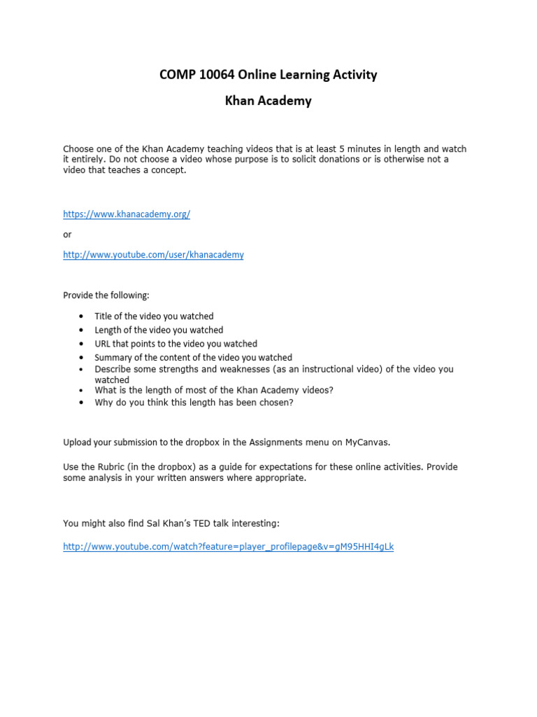 COMP 10064 Online Learning Activity 4 Khan | PDF