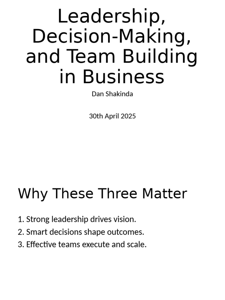 Leadership, Decision-Making, And Team Building in Business | PDF