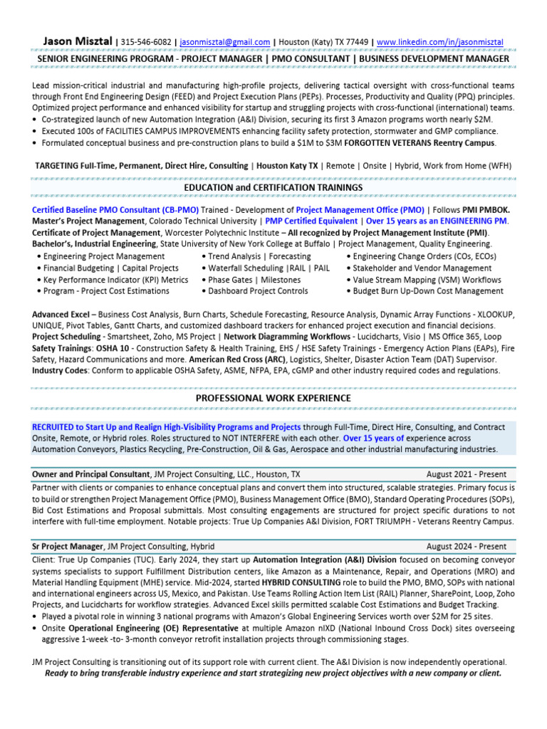 Jason Misztal Sr Project Manager PMO Consultant | PDF | Project ...