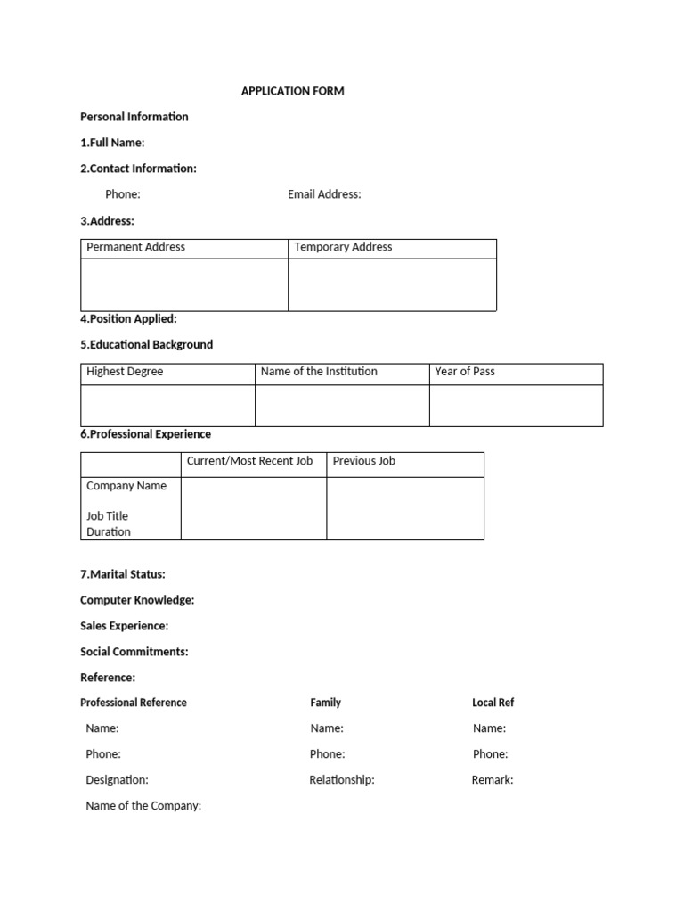 Job Application Form Template | PDF
