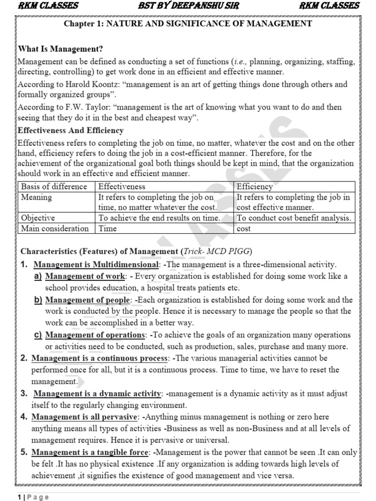 Class 12 Chapter 1 Management | PDF | Goal | Creativity