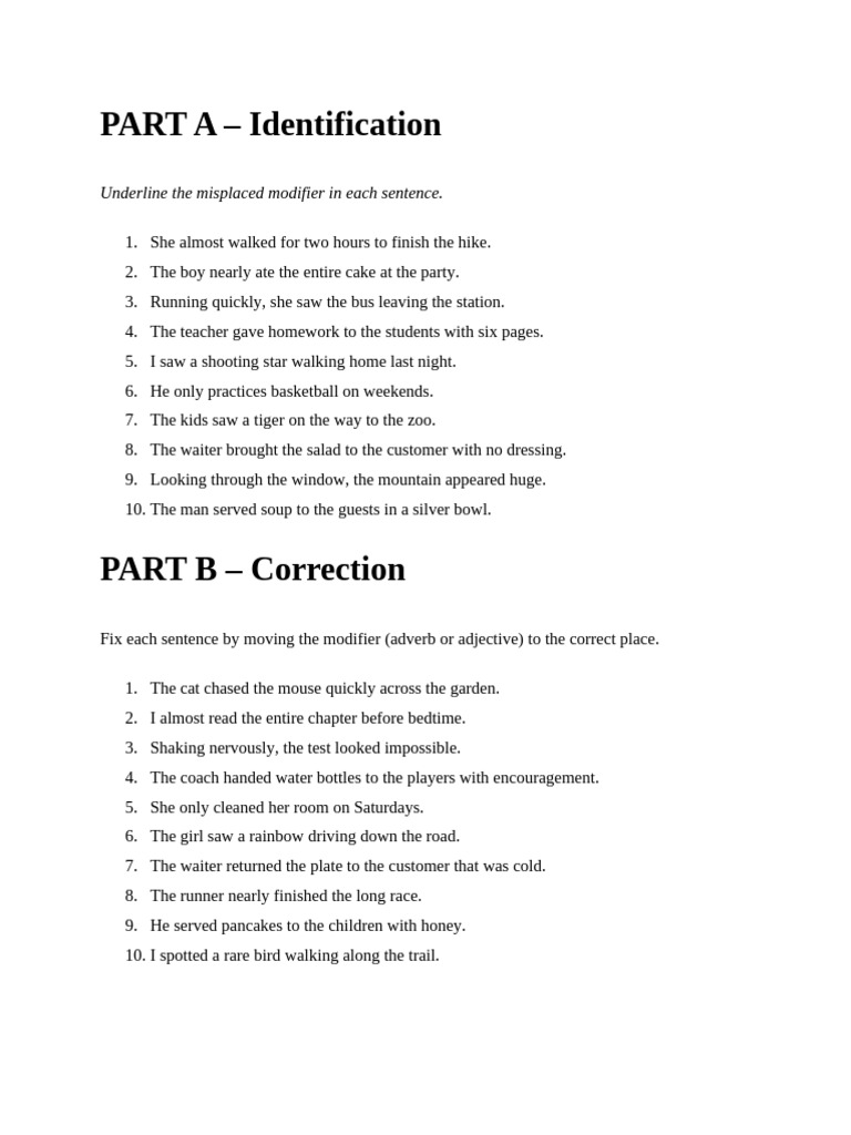 Misplaced Modifiers: Identification & Correction | PDF