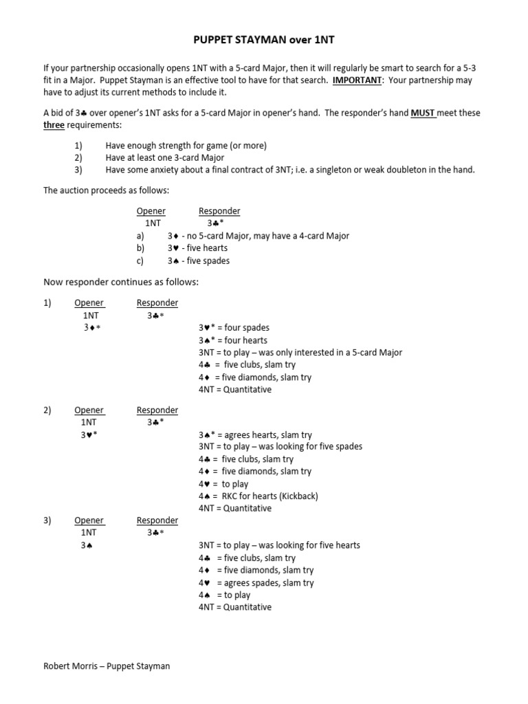 Puppet_Stayman_Over_1NT | PDF | Contract Bridge