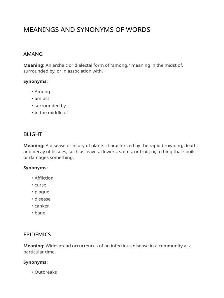 Word Meanings and Synonyms | PDF | Banana | Biology