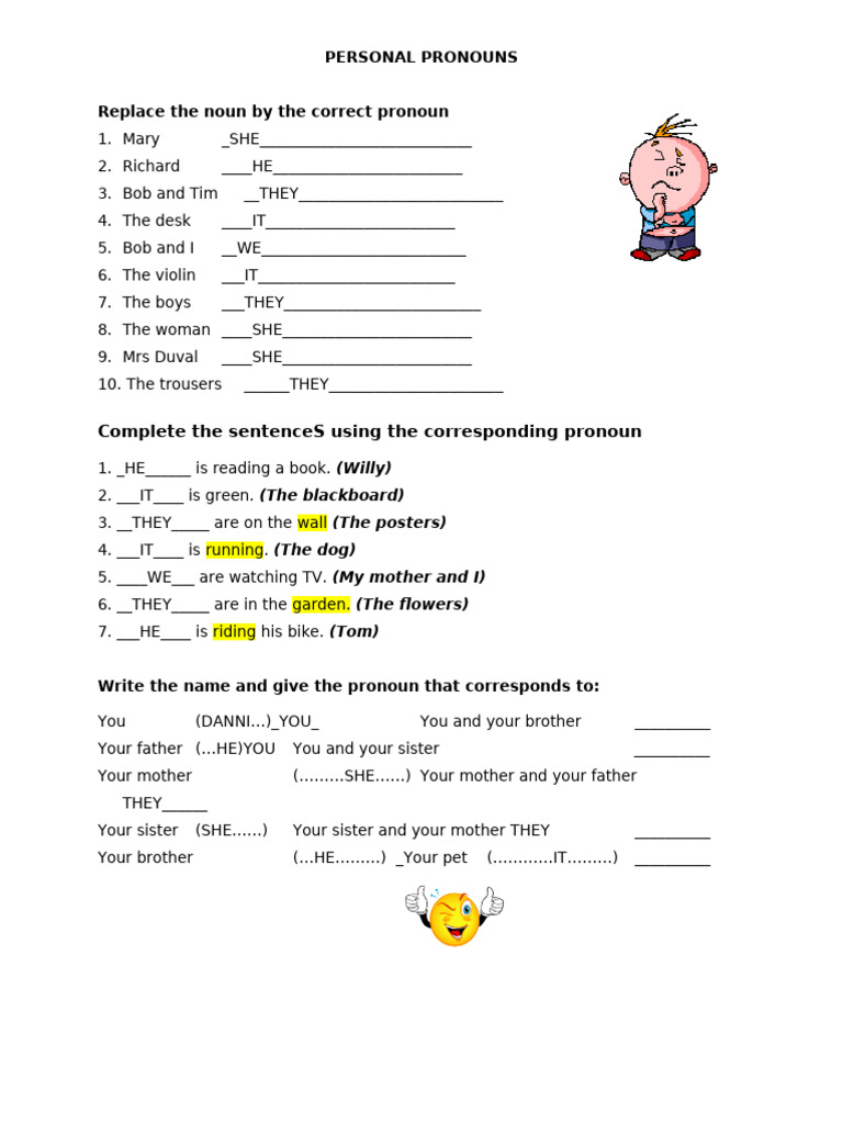 Personal Pronouns Practice Exercises | PDF