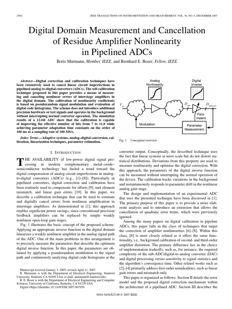 Digital Calibration in Pipelined ADCs | PDF | Analog To Digital ...