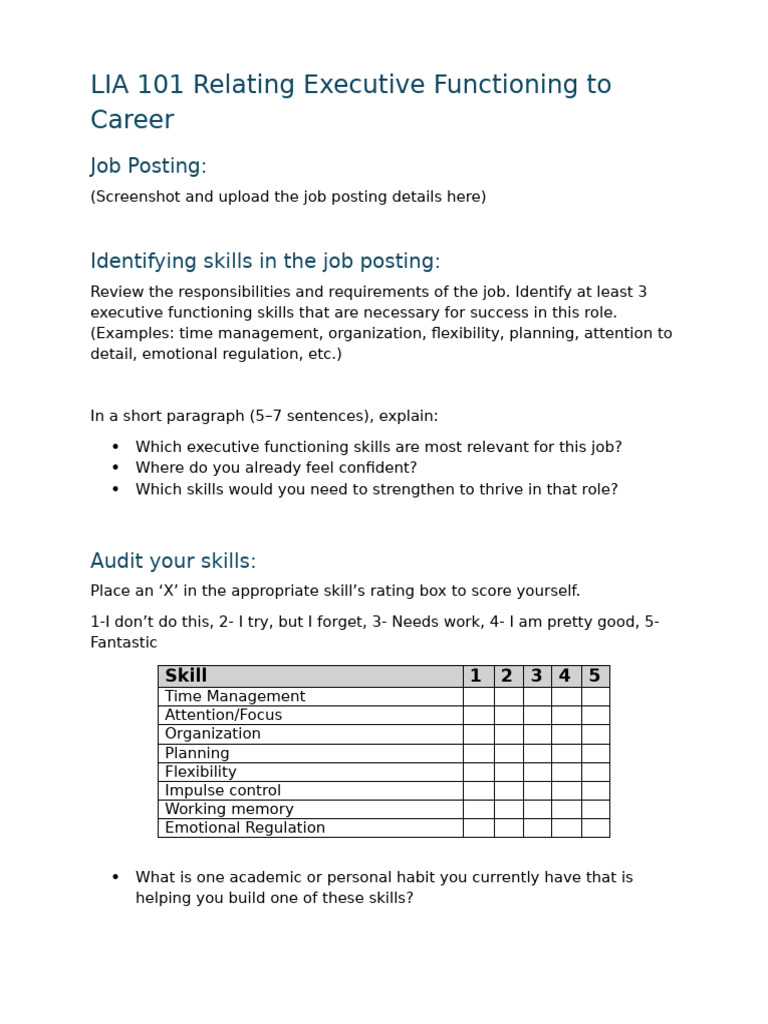Executive Functioning Skills for Careers | PDF