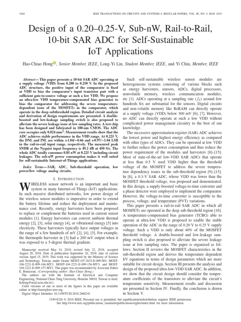Design of a 0.200.25-V Sub-nW Rail-To-Rail 10-Bit SAR ADC for Self ...