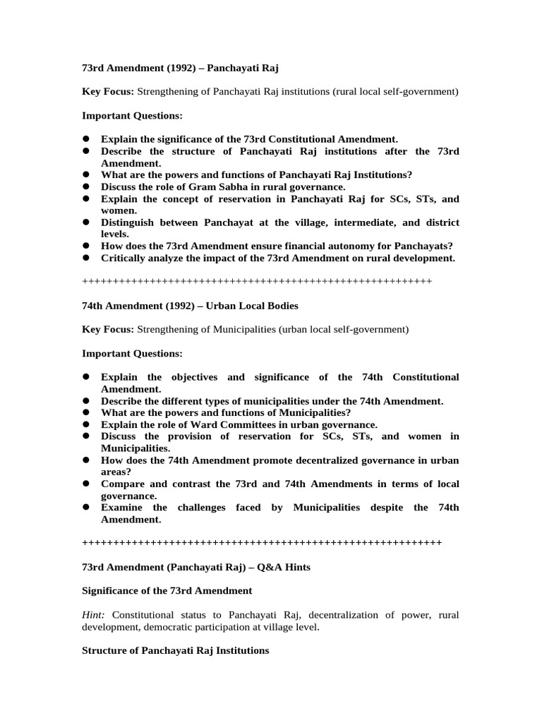 73rd and 74th Amendment | PDF | Government | Government Of India