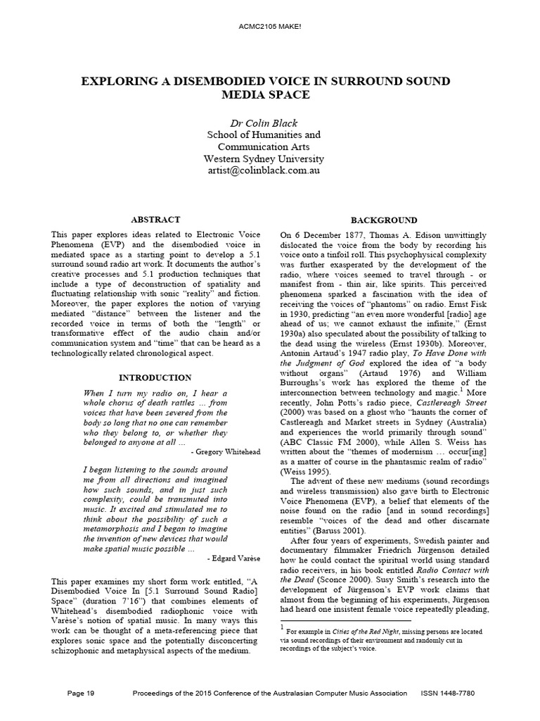 Disembodied Voices in Surround Sound | PDF | Microphone | Sound