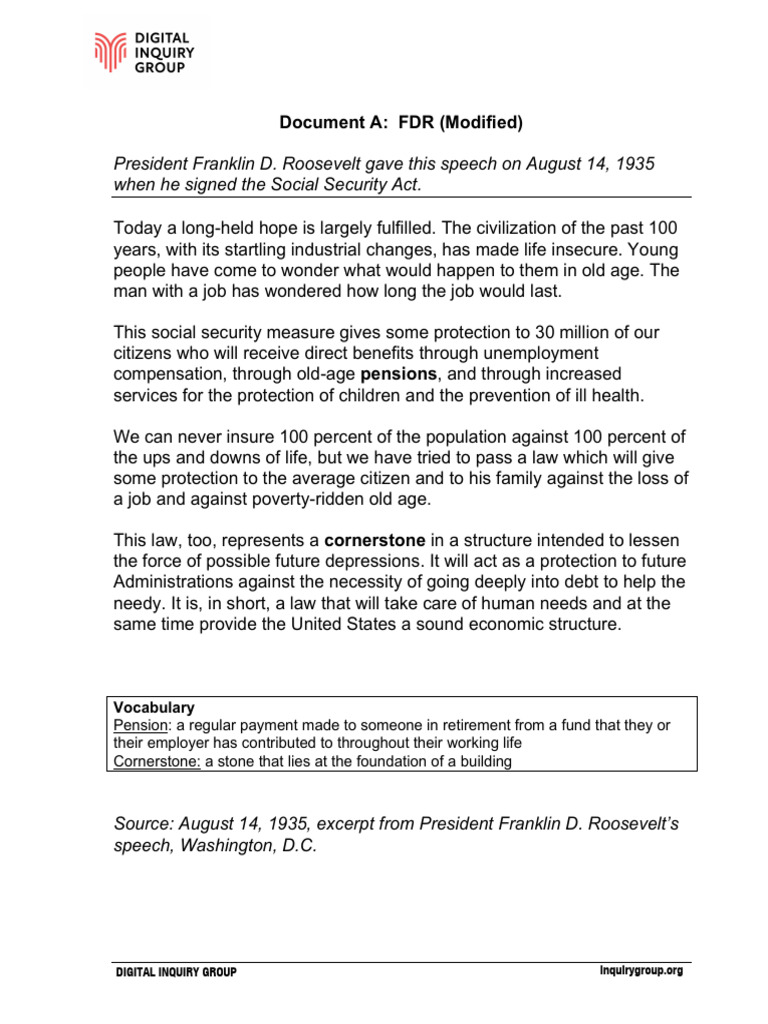 FDR's Social Security Act Speech Analysis | PDF | Social Security ...