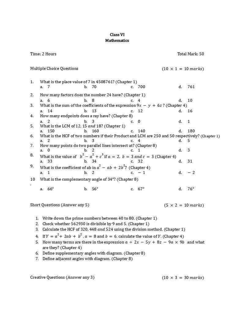 1st_MT_VI_Math.docx | PDF | Arithmetic | Discrete Mathematics