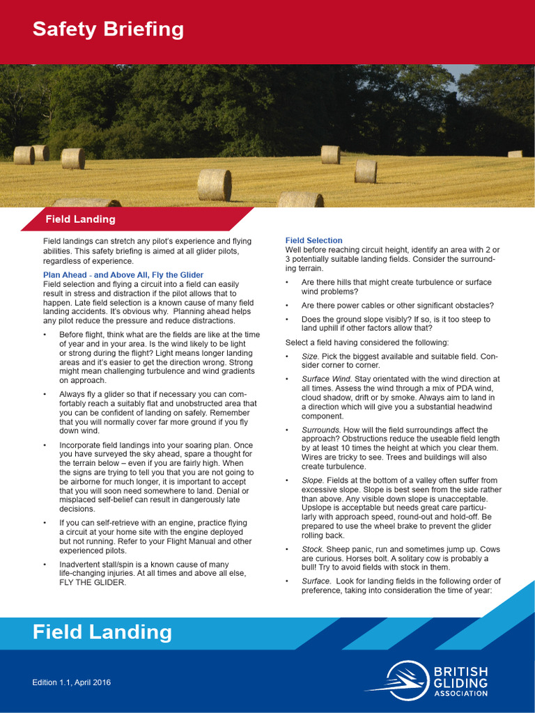 Field Landings Safety Briefing | PDF | Glider (Sailplane) | Wound