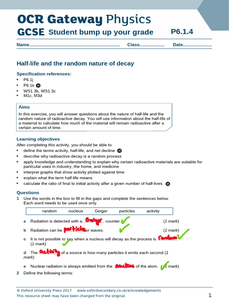 P6.1.4 - Half-life Bump Up Your Grades | PDF | Radioactive Decay ...