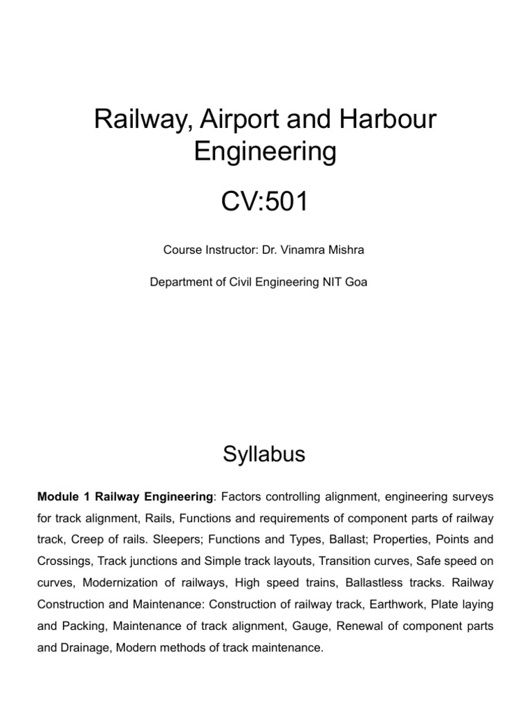 Railway, Airport & Harbour Engineering Syllabus | PDF | Rail Transport