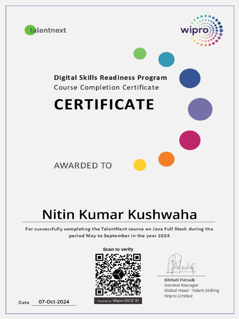 Wipro TalentNext Java Full Stack Certification_1728589369554 | PDF