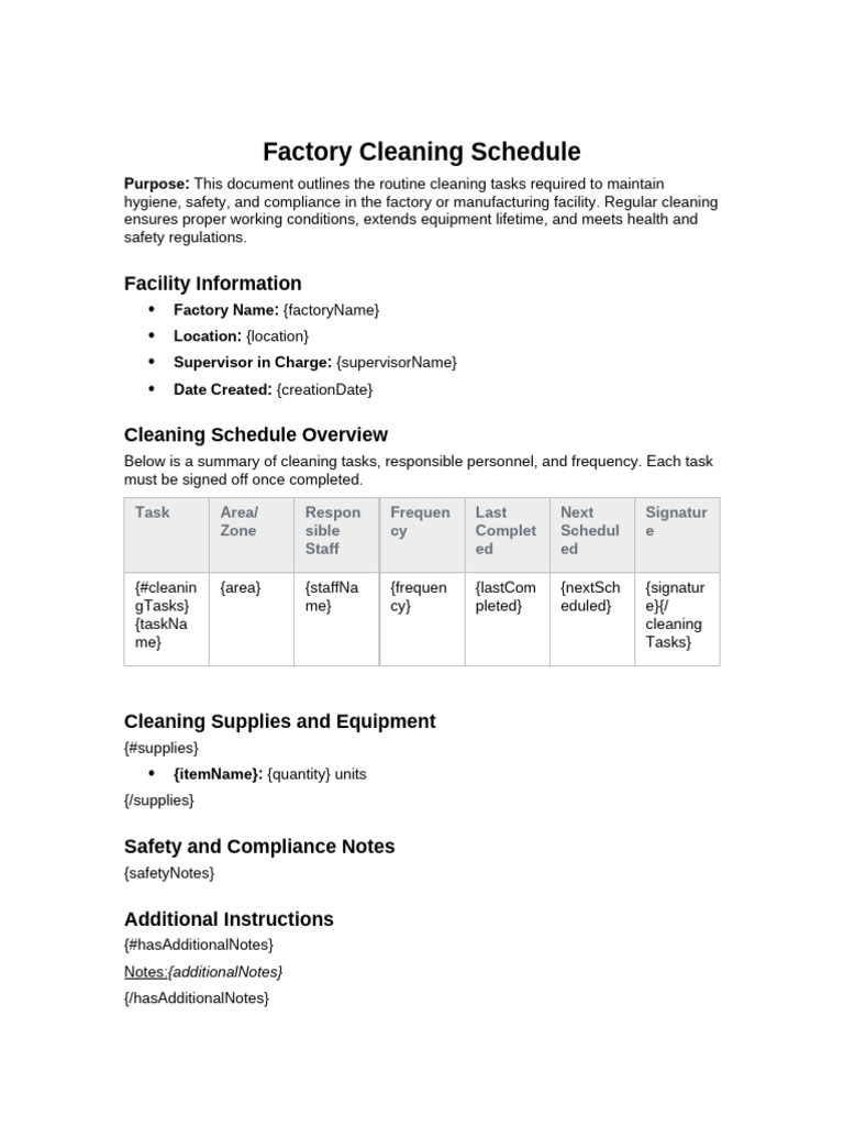 Factory Cleaning Schedule Overview | PDF