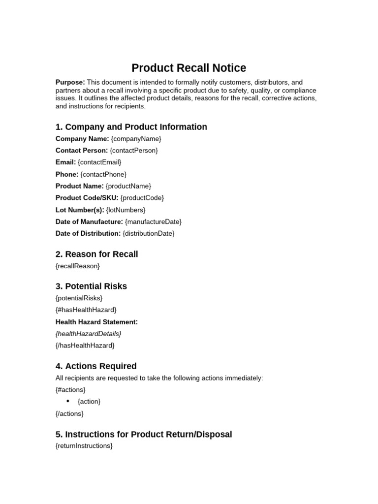 Product Recall Notice and Instructions | PDF