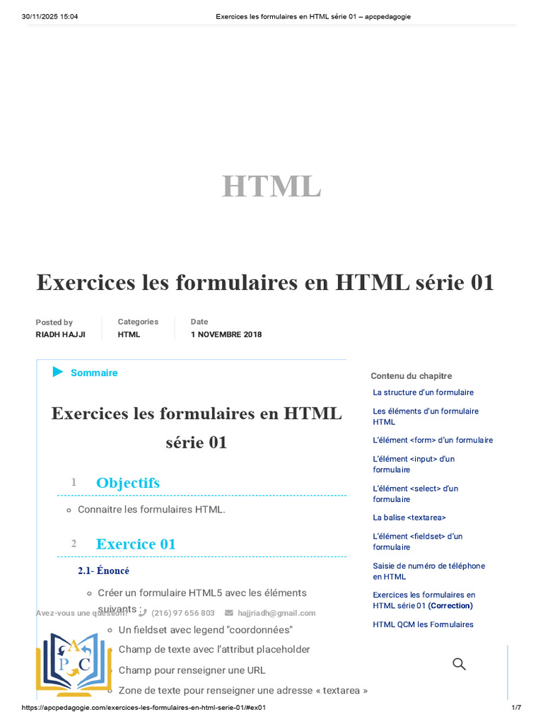 Exercices pratiques sur les formulaires HTML | PDF | Html ...