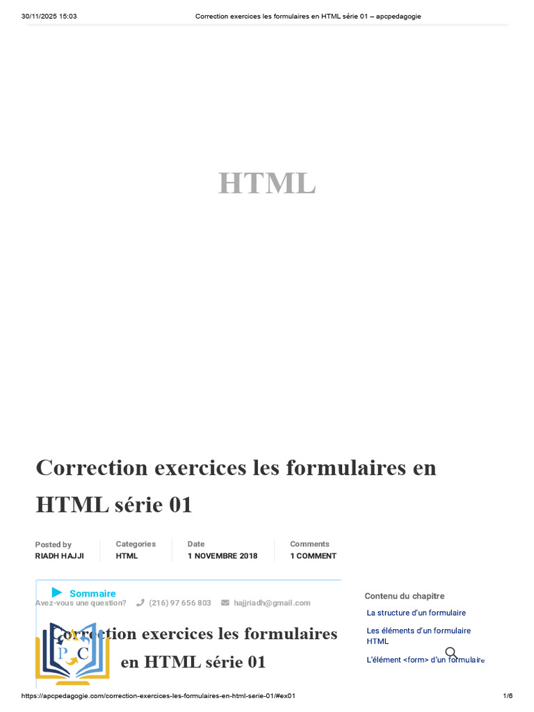 Correction Formulaires HTML Série 01 | PDF | Programmation web | Html