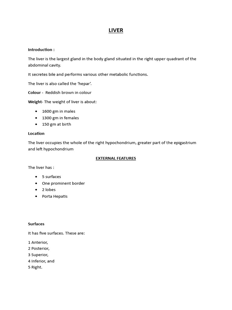 Anatomy and Functions of the Liver | PDF | Liver | Exocrine System