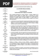 Pronunciamiento Frente al Genocidio Indígena en Colombia 