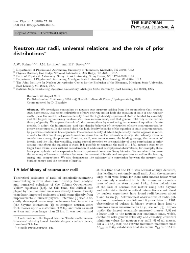 Neutron Star Radii and Equation of State | PDF | Stars | Physics