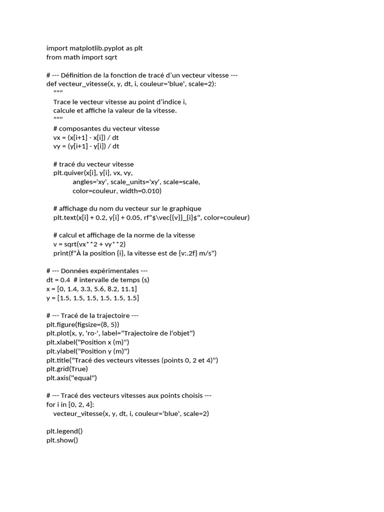 Tracé de vecteurs vitesses en Python | PDF