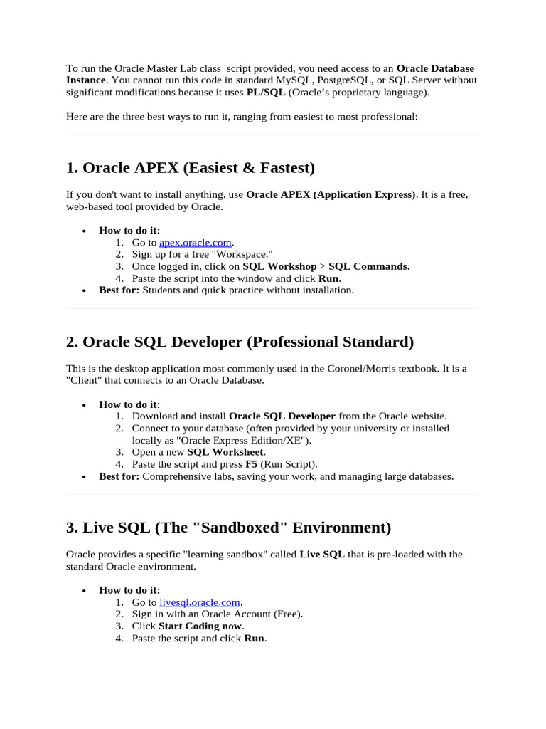 Running Oracle SQL Scripts Guide | PDF | Databases | Sql