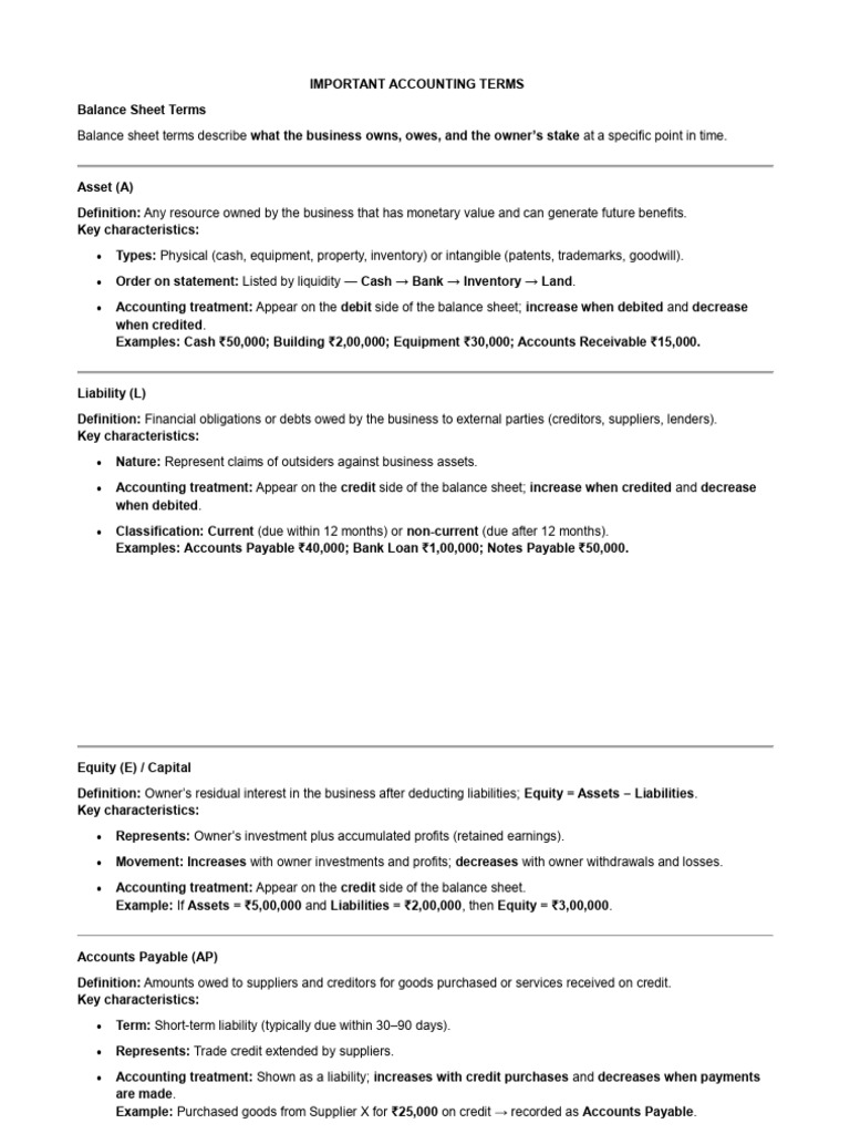 Key Accounting Terms Explained | PDF | Debits And Credits | Cost Of ...