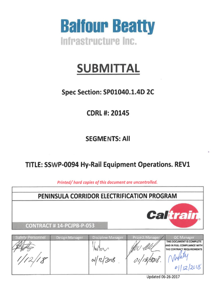 Hy-Rail Equipment Operations Plan | PDF | Traffic | Rail Transport