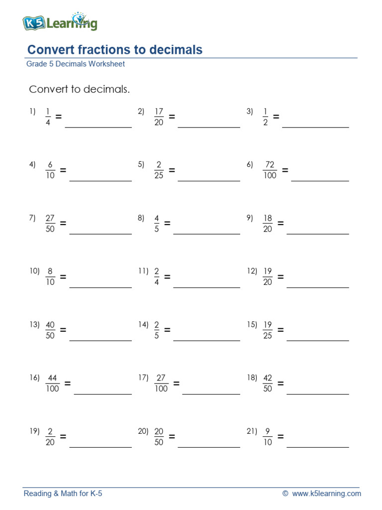 Convert Fractions to Decimals Worksheet | PDF | Discrete Mathematics ...