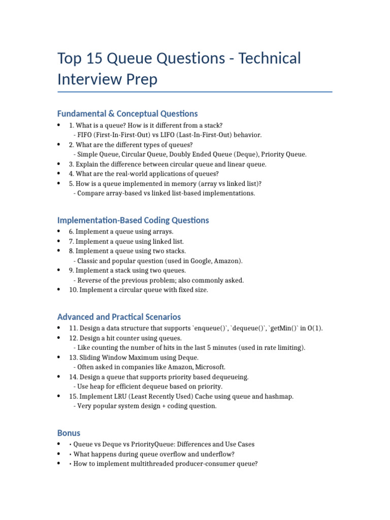Top 15 Queue Interview Questions | PDF