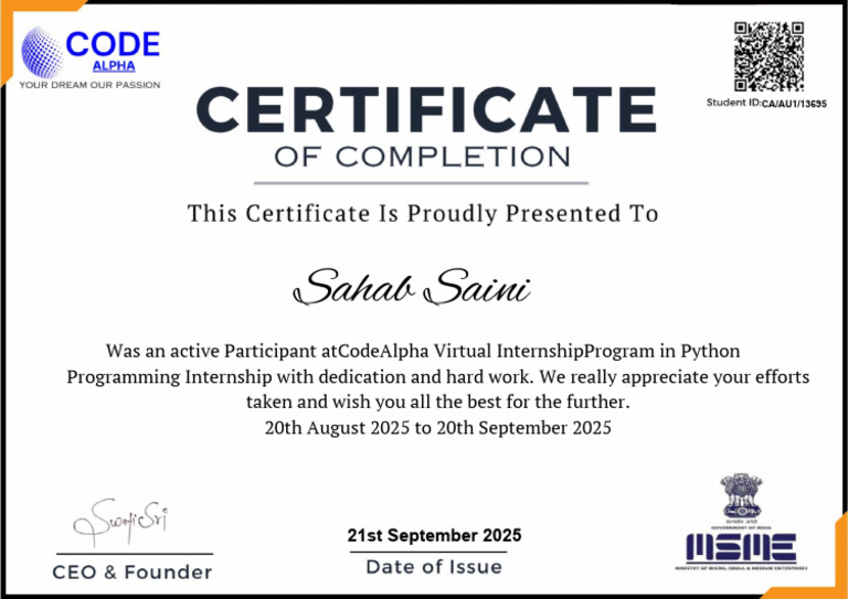 Python Internship Participation Certificate | PDF
