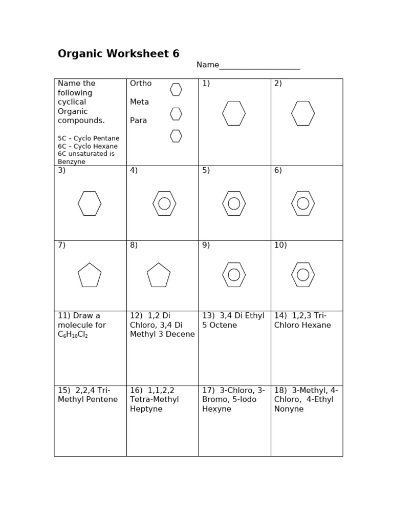 Organic Worksheet 6 | PDF