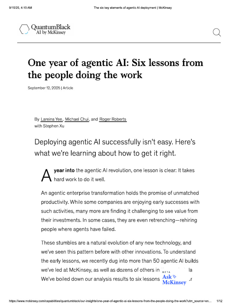 New - McKinsey Lessons 50+ Agentic AI Builds-1 | PDF
