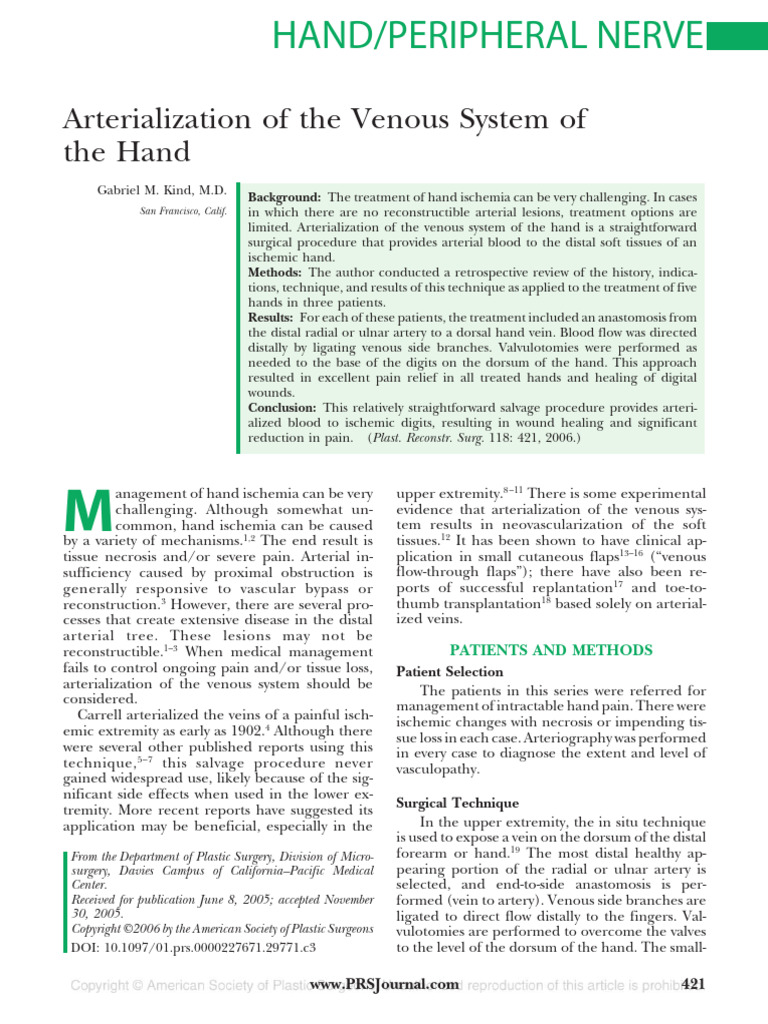 Arterialization for Hand Ischemia Relief | PDF | Ischemia | Hand
