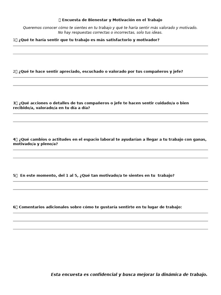 Encuesta de Bienestar y Motivación en El Trabajo | PDF