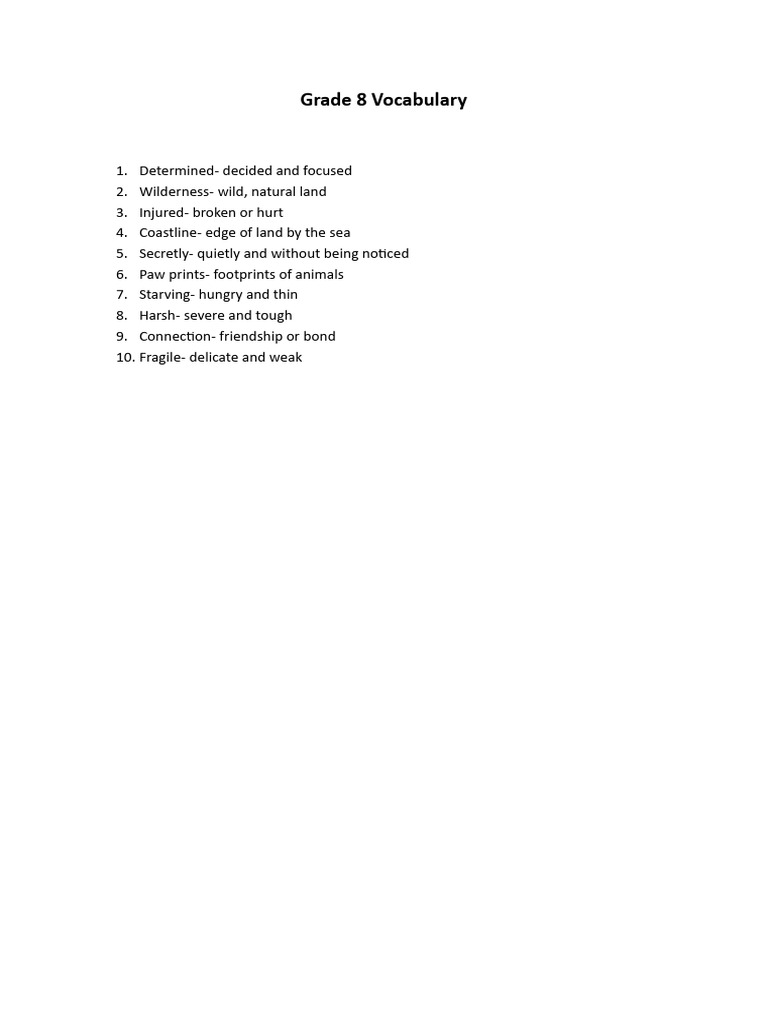 Grade 8 Vocabulary List and Definitions | PDF