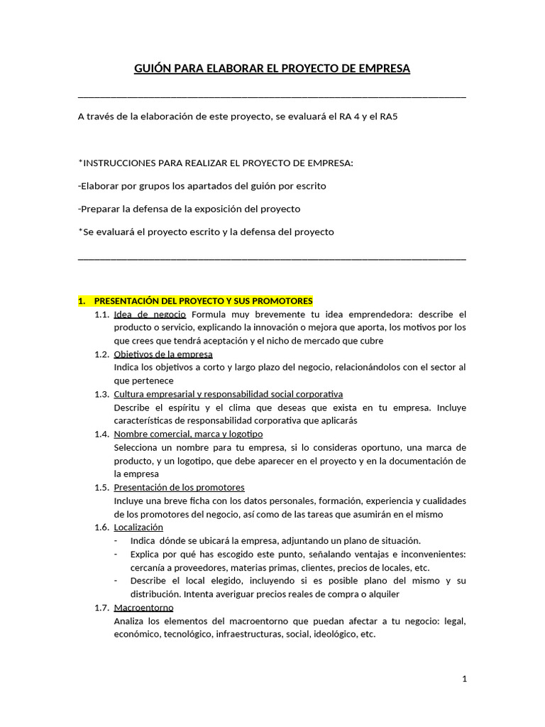 Guía para El Proyecto de Negocio (Ok) | PDF | Producto (Negocio) | Business