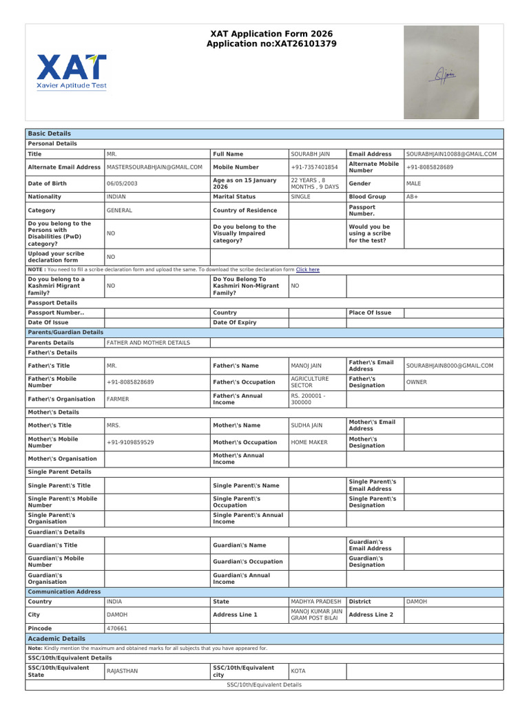 Application_form_XAT26101379 | PDF | Identity Document | Master Of ...