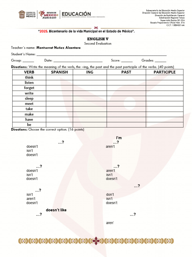 316. ENGLISH V. Second Evaluation Test | PDF | Syntax | Linguistics