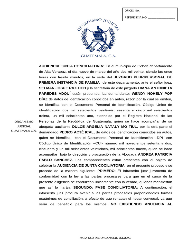 Audiencia de Conciliación en Cobán | PDF | Justicia | Crimen y violencia