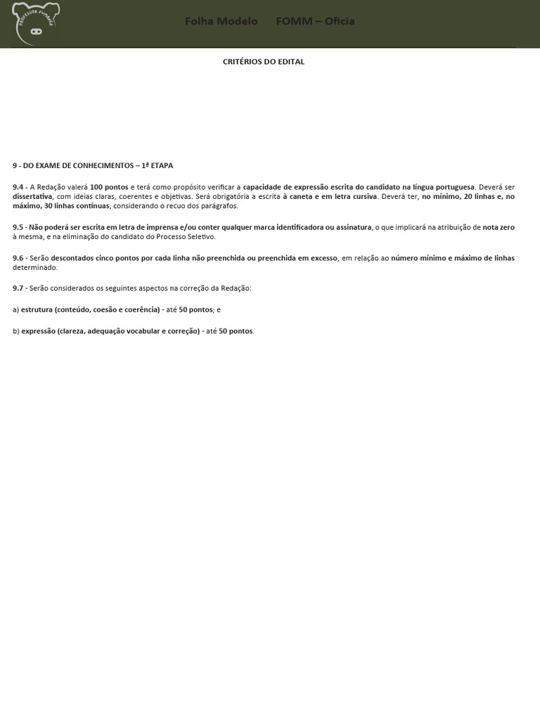 Critérios de Redação para Exame FOMM | PDF