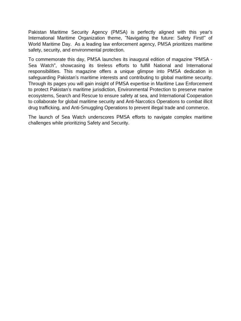 World Maritime Day Introductory Note for Sea Watch-1 | PDF