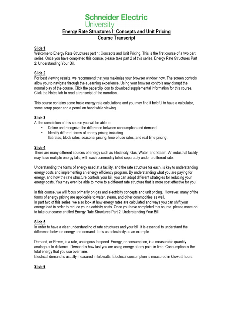 Energy Rate Structures: Concepts & Pricing | PDF | Demand | Power (Physics)