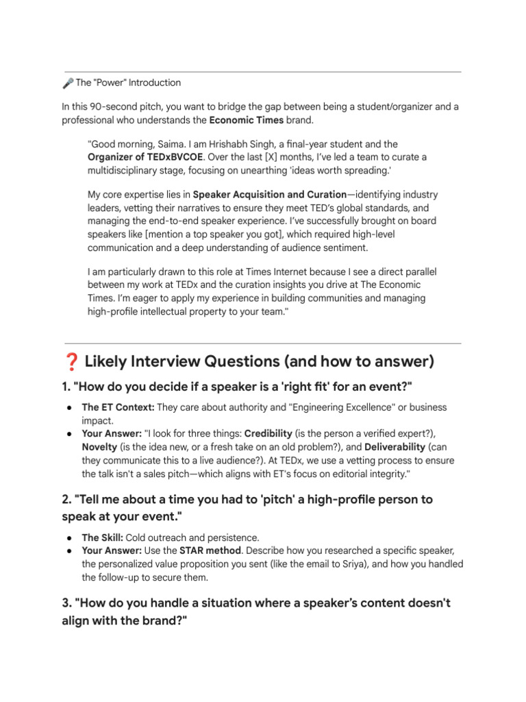 TEDx Organizer Interview Strategy Guide | PDF | Communication | Human ...